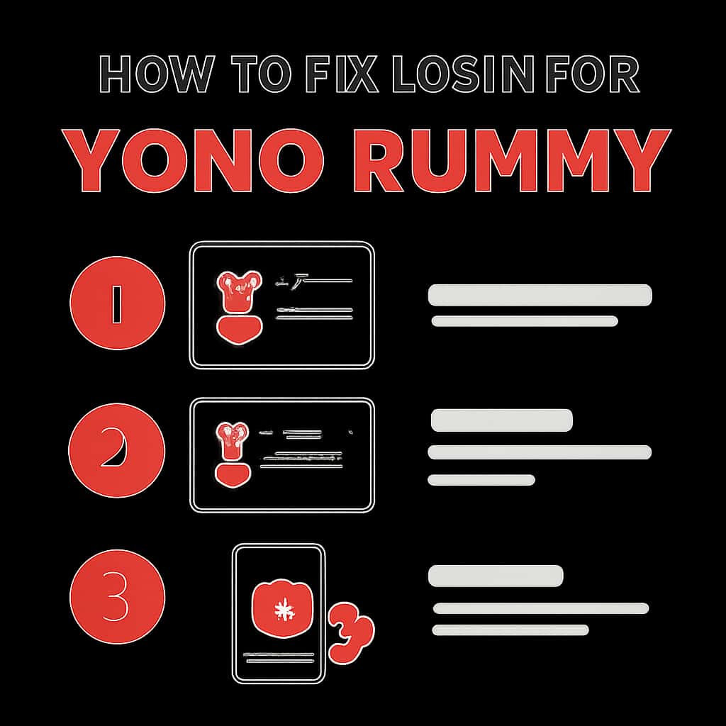 Diagram outlining troubleshooting techniques for Yono Rummy login.