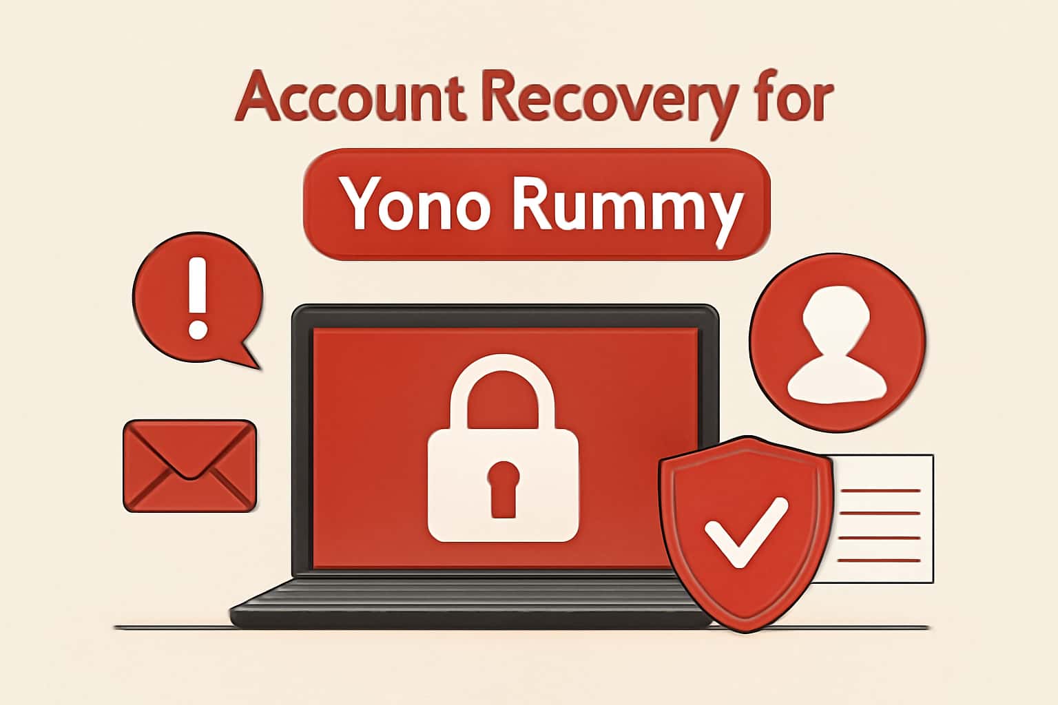 Informational scene regarding Yono Rummy account recovery with prominent text.