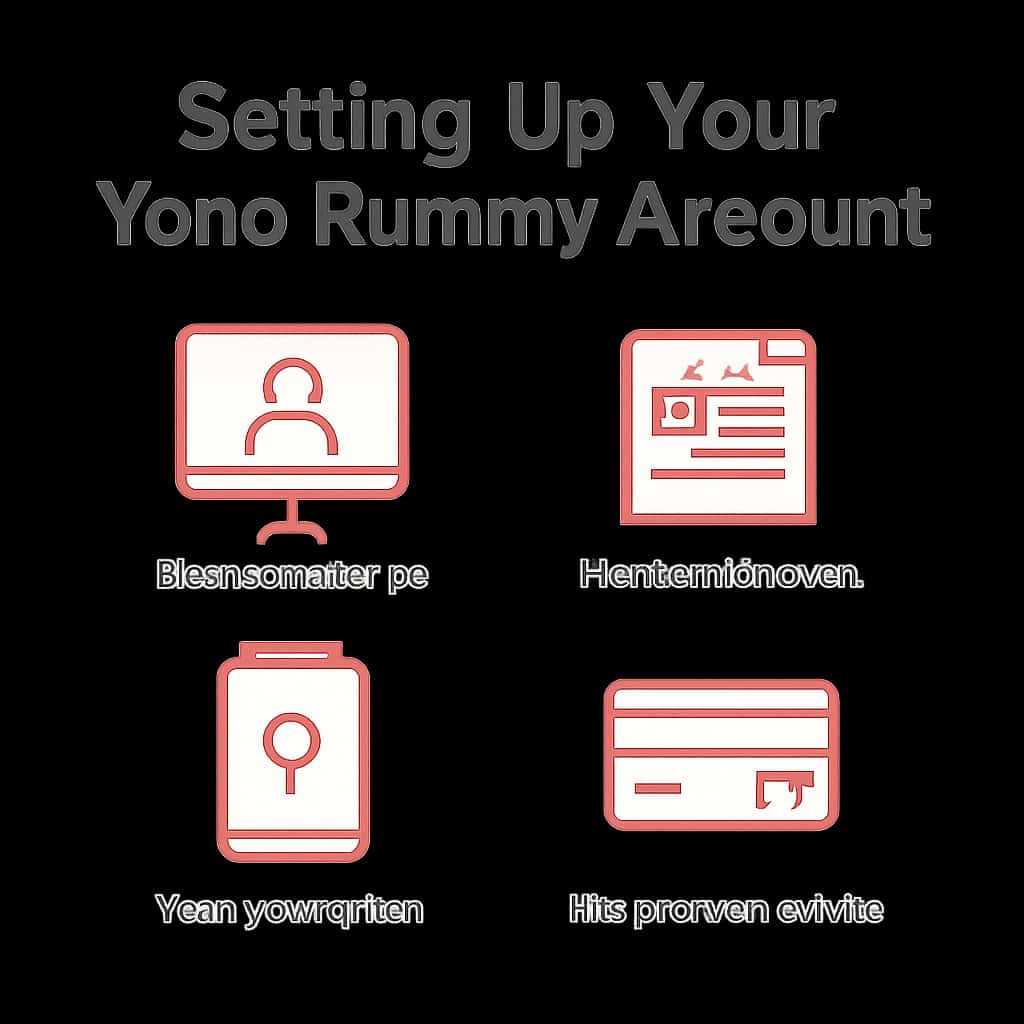 An educational illustration showcasing steps to set up a Yono Rummy account.