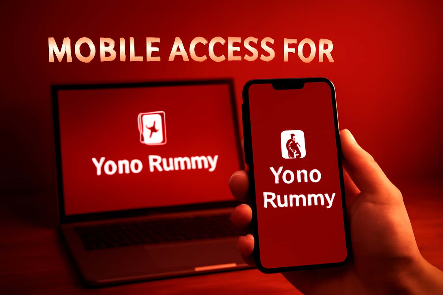 Informational scene illustrating mobile access for Yono Rummy.